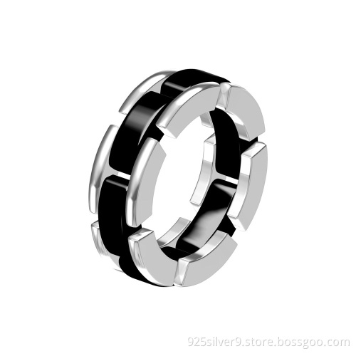 Wholesales New customized 925 sterling silver jewelry with black ceramic Ring